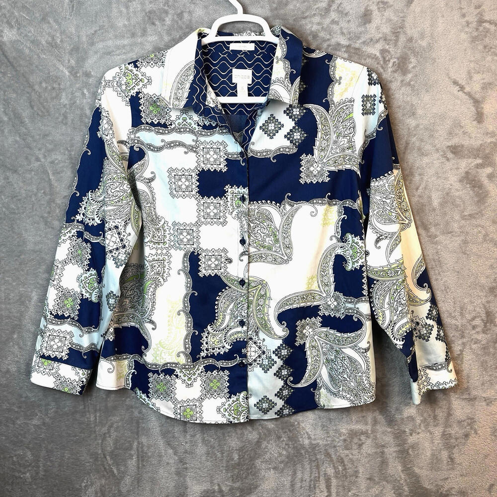 Chicos Womens Shirt 3 Size XL Floral‎ Geometric Artsy Retro Boho Hippie Blouse